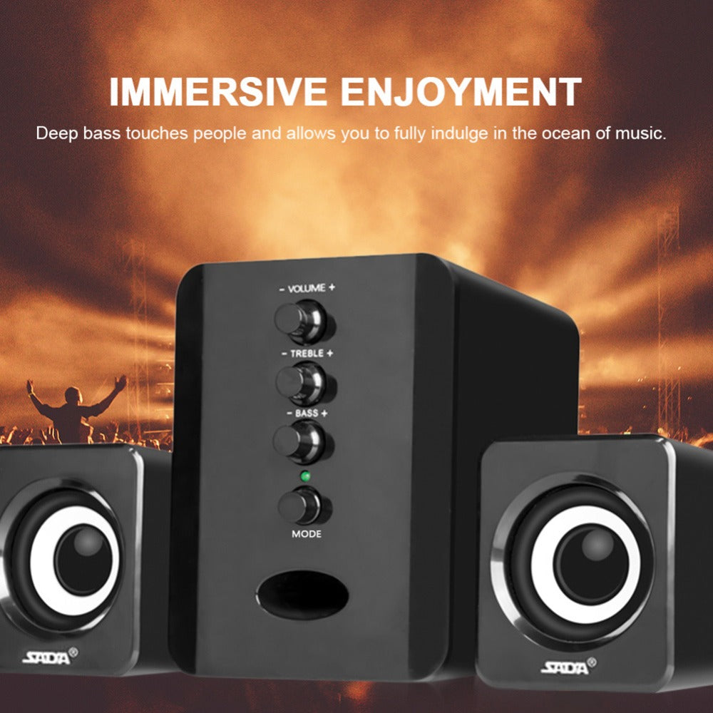 2.1 Mini Desktop Speaker System USB Powered with Independent Treble Bass Control, 3W Wired Subwoofer Speaker for PC Tablet Cellphone Laptop Home Office