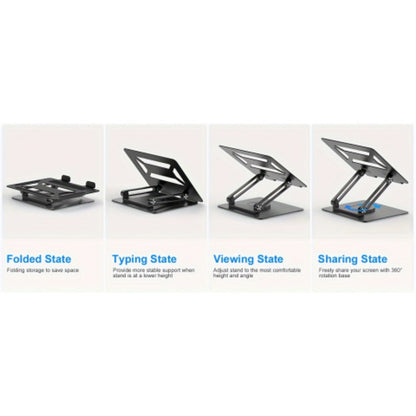 Adjustable Ergonomic Laptop Stand, 360° Rotating Base, Foldable Iron Desk Stand for MacBook Pro/Air & Notebooks up to 17 Inch, Portable Workspace Enhancer – Silver/Black
