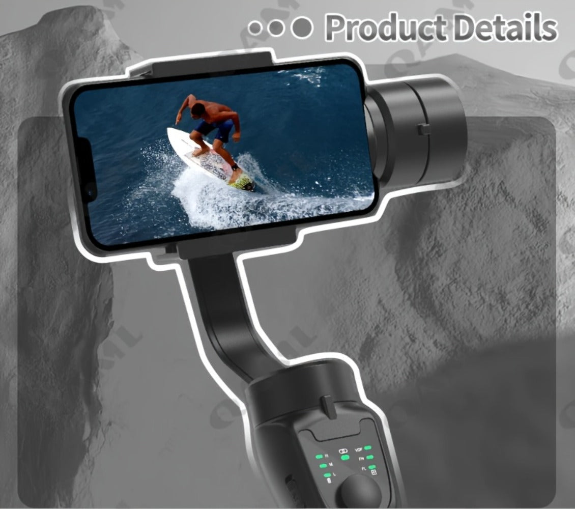 Handheld 3-Axis Smartphone Gimbal Stabilizer with Wireless Bluetooth No App Required Anti-Shake Video Recording – Includes Stand & Mount Compatible with iPhone Android Vlog Travel Live Streaming