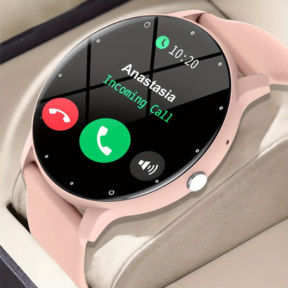 Wireless Charging Round Smartwatch for Women Men 230mAh Battery Multi Sport Mode Call SMS Notification Custom Wallpaper Silicone Strap Compatible with iPhone Android – Black Pink Gold