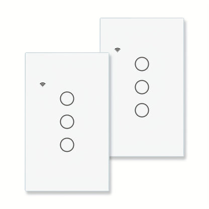 No Neutral Wire Smart Touch Wall Switch MOES WiFi 1/2/3 Gang Single Fire, Works with Alexa & Google Home, App Remote Control, 2.4GHz 110V White – 2 Pack 3 Pack Smart Light Switch