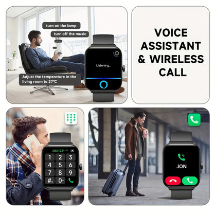 Couple's Set Smartwatch with Voice Assistant – Wireless Calling, Built-in Speaker, Music Control, Fitness Tracker – Matching His & Hers Gift Set Black Pink Silver – iPhone & Android Compatible