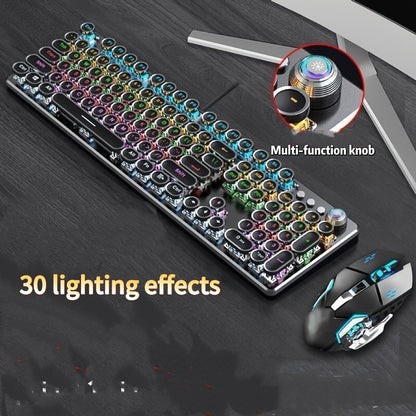 Hot-Swappable Mechanical Keyboard and Mouse Combo 34 Lighting Effects True Mechanical Blue Switches Retro Style USB Wired Aesthetic Gaming Set for Desktop Laptop Windows Mac Gift for Boyfriend Girlfriend