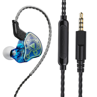 QKZ Hi7T Transparent Dynamic Resin Wired Earphones DJ Monitor HiFi Stereo Heavy Bass 3.5mm In-Ear Earbuds Volume Adjustable Mic for Sports Gaming Gym Music Studio