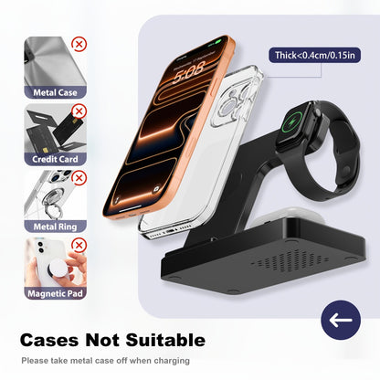 Vertical Horizontal Wireless Charging Station 3-in-1 Foldable 15W LED Indicator – Fast Charger for iPhone 17/16/15/14/13/12, Apple Watch Ultra 2/Series 10/9/8/7 & AirPods Pro 4/3/2 | Portrait Landscape Stand | Black & White