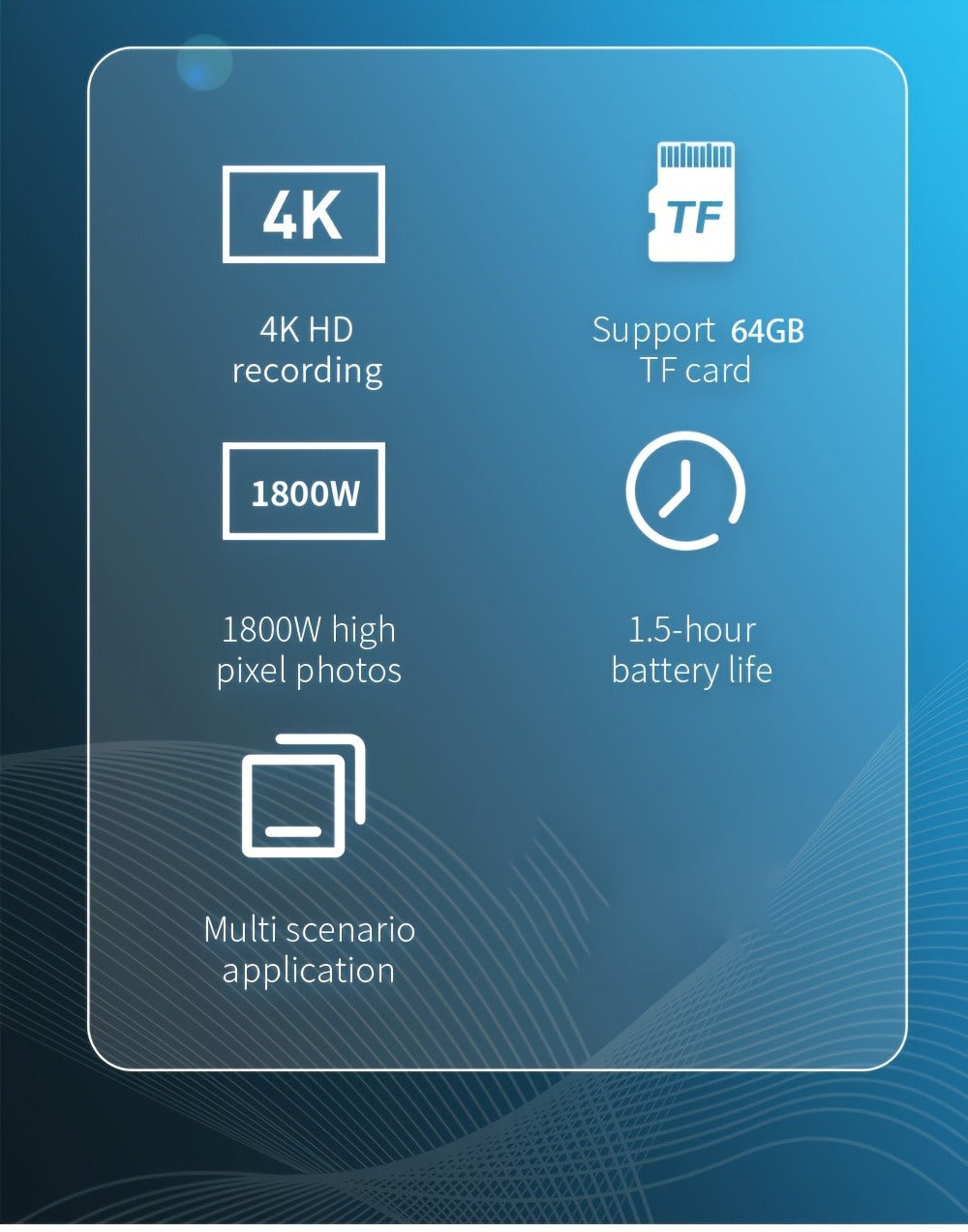 4K Camera Glasses UHD Sports Action Cam - 2-Hour Recording, Body Camera Wearable, Bike Running Cycling Recorder, Meeting Minutes, 3840x2160P 30fps, Optional 64GB, Models A31 A33 S36