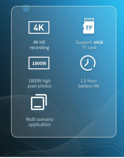 4K Camera Glasses UHD Sports Action Cam - 2-Hour Recording, Body Camera Wearable, Bike Running Cycling Recorder, Meeting Minutes, 3840x2160P 30fps, Optional 64GB, Models A31 A33 S36