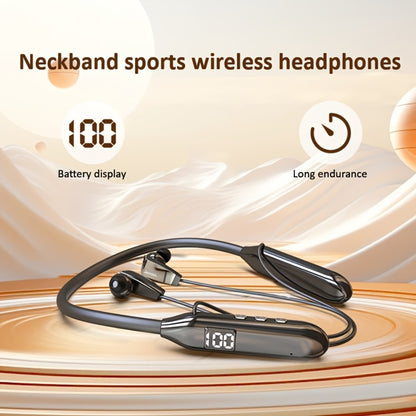 Neckband Sport Bluetooth Earphones Wireless In-Ear Flexible Neckband Extra Long Battery Life LED Display Running Gym Workout Calls Gaming Outdoor Activities Black