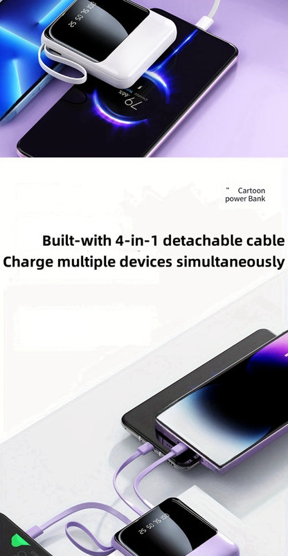 10000mAh Power Bank Built-in 4-in-1 Cable 22.5W Super Fast Charging Slim Mini Portable Charger for iPhone Android Samsung – Compact Travel Battery Pack USB-C Micro Lightning