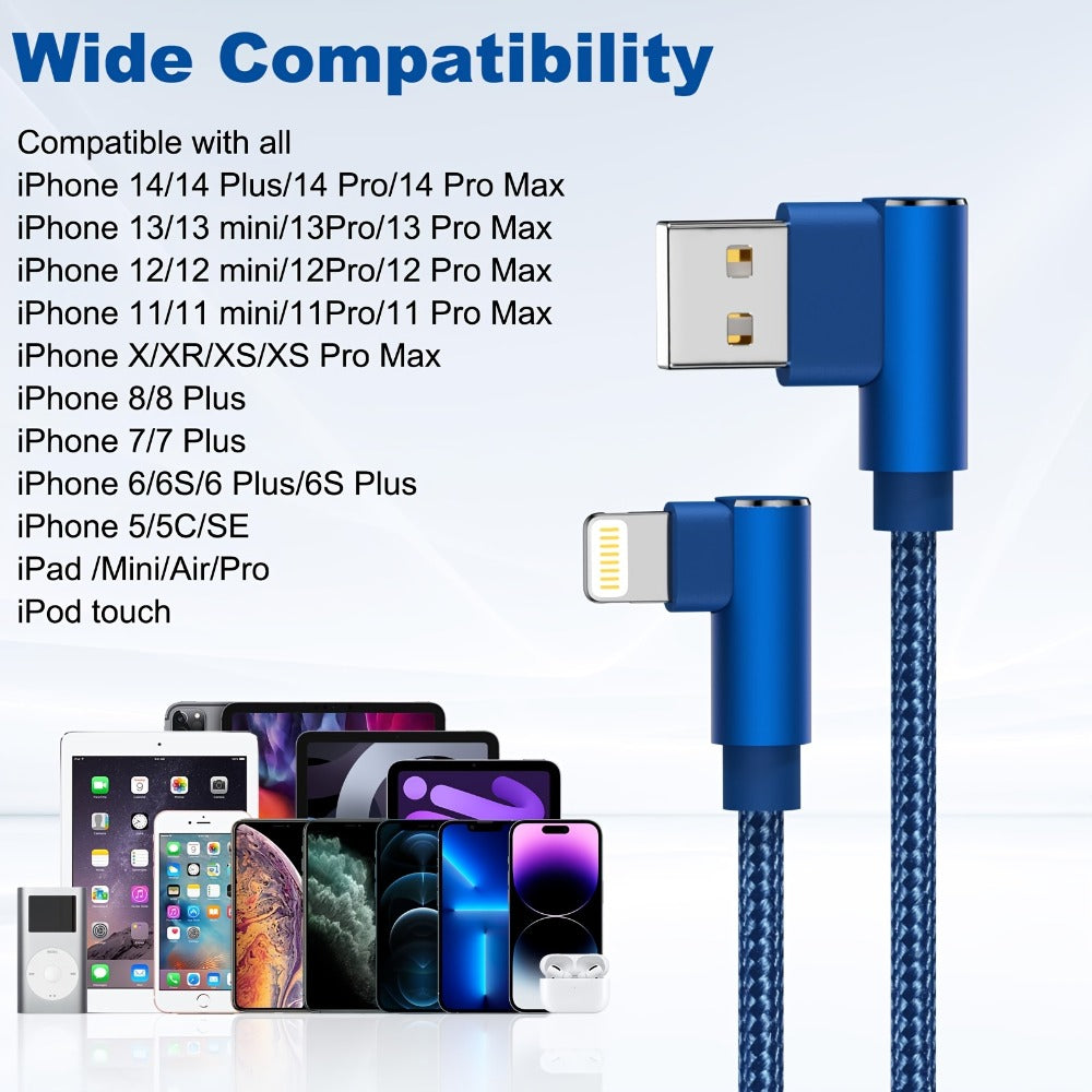 10ft Nylon Braided Lightning Cable 3-Pack MFi Certified – USB-A to Lightning iPhone Charger Cord for iPhone 14 13 12 11 Pro Max XS XR X 8 7 SE | iPad iPod | 2.4A Fast Charge 480Mbps Data Sync