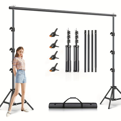 10x10FT Backdrop Stand Kit, 2 Adjustable Background Supports with 4 Crossbars, 4 Clamps and Carrying Bag, Iron Photo Video Studio Stand for Photography, Parties, Decoration