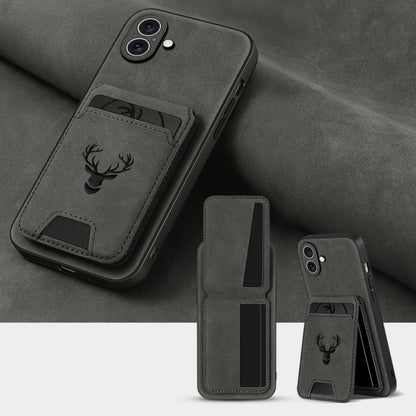 Wallet Phone Case for iPhone 16 Pro Max 16 Pro 16 Plus 16 15 14 13 12 11 Series Luxury PU Leather Flip Cover Card Holder Kickstand Magnetic Closure Moose Design – Men Women Gift