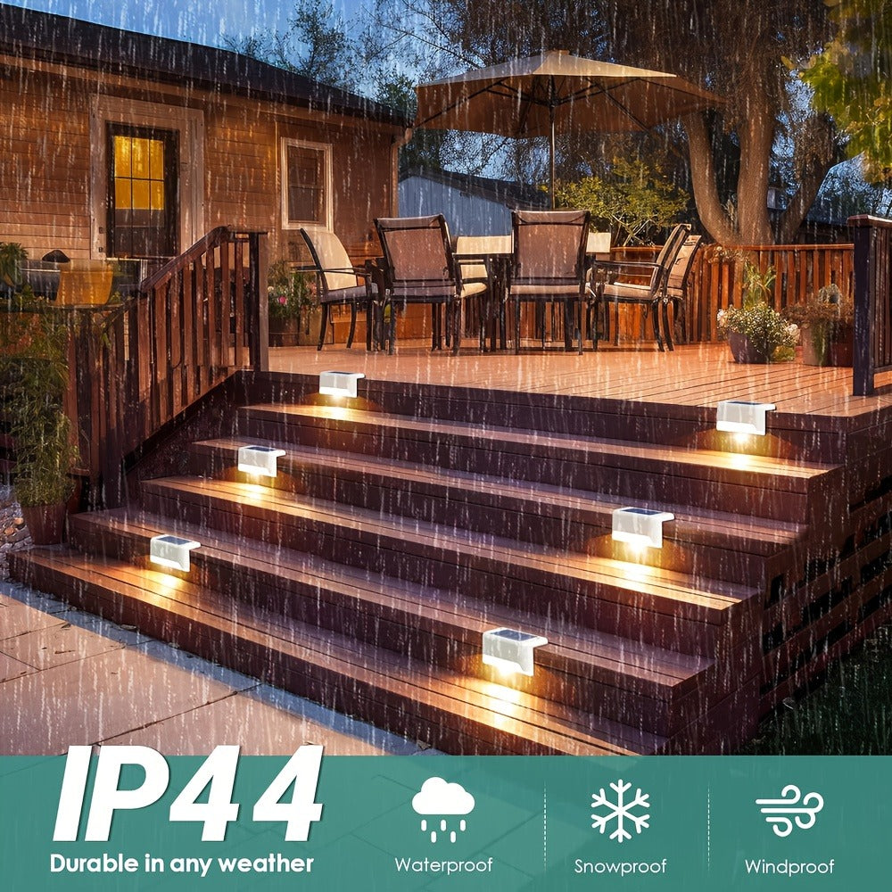 Solar Deck Lights Outdoor Waterproof Auto On Off – Warm White LED Step Stair Fence Lights 800mAh 12-Hour Runtime for Patio Balcony Yard Driveway Garden Black White Brown 8 16 32 Pack