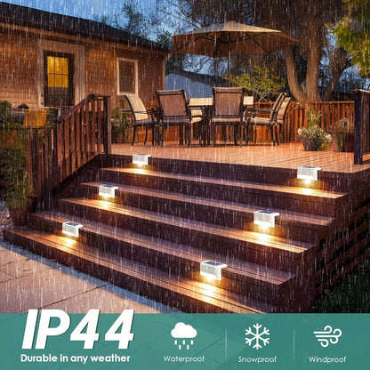 Solar Deck Lights Outdoor Waterproof Auto On Off – Warm White LED Step Stair Fence Lights 800mAh 12-Hour Runtime for Patio Balcony Yard Driveway Garden Black White Brown 8 16 32 Pack