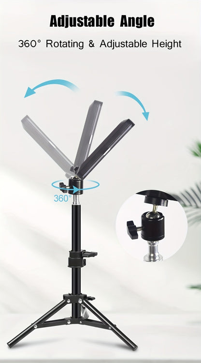 LED Video Light Panel 5600K Dimmable Photography Lighting Kit with Adjustable Tripod Stand & 4 Color RGB Filters for Vlogging Streaming Studio Table Top Photo Video Shooting Content Creator