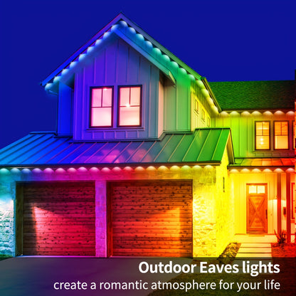 Permanent Eave Lights RGB Outdoor 200FT - Music Sync, Scene Modes, App Controlled Under Eave LED Lighting for House Exterior, Roofline, Garden, Holiday & Party Decor (60FT / 100FT / 150FT / 200FT)