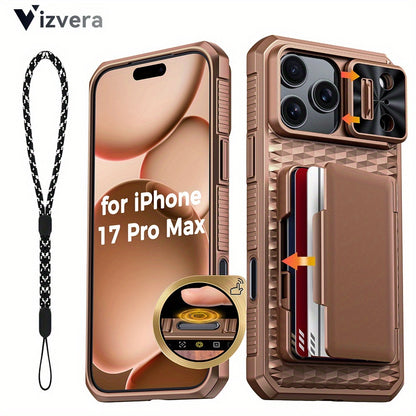 iPhone 17 Pro Max Wallet Case with Lanyard, 4-5 Card Holder, Sliding Lens Cover & Camera Control Button – Premium Protective Wallet Phone Cover for iPhone 17 Pro Max