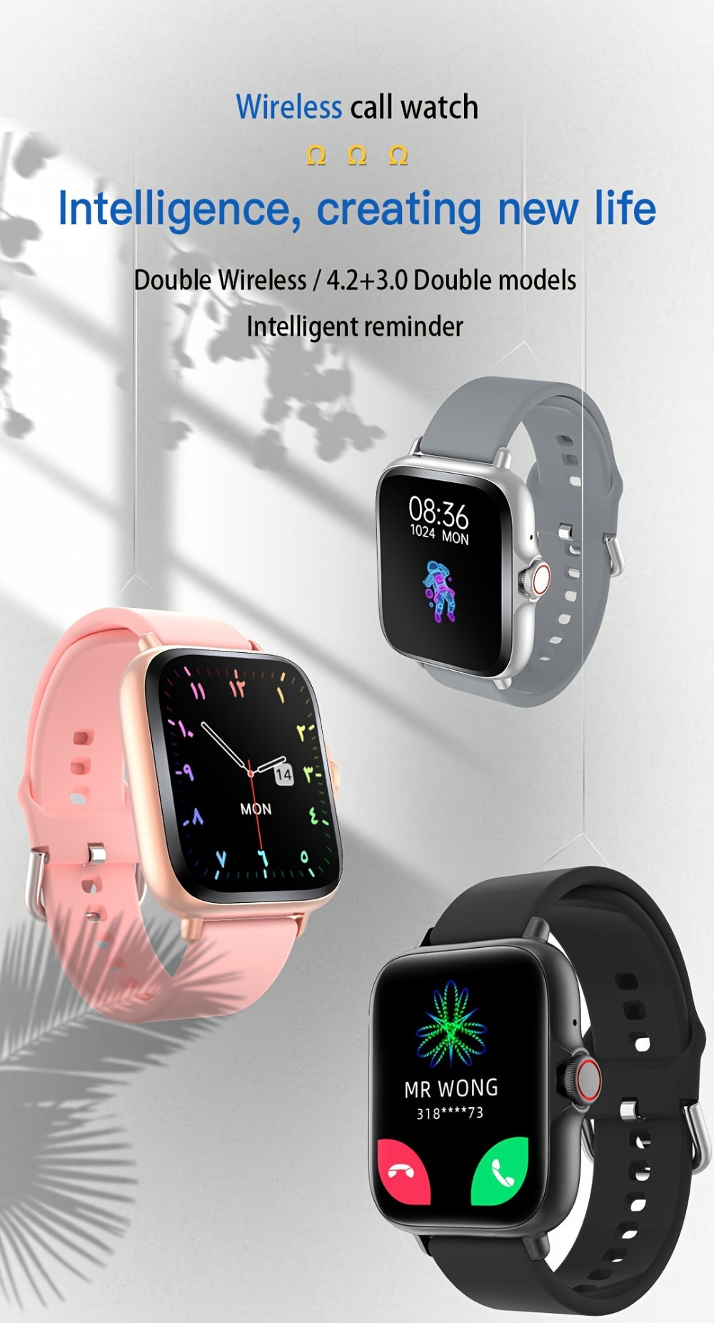 Large Screen Smartwatch with Wireless Calling & Message Alerts, Full Touch HD Display, Heart Rate Blood Oxygen Sleep Stress Monitor, Activity Tracker Multiple Sport Modes, Compatible with iPhone & Android – Black Pink Gold Silver
