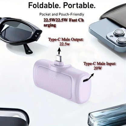 22.5W Fast Charging Power Bank Stand 5000mAh USB-C – Dual Mode Portable Charger with Built-In Phone Stand, Lithium Polymer Battery, Compatible with iPhone 17 16 15 Android Samsung, Emergency Travel Charger