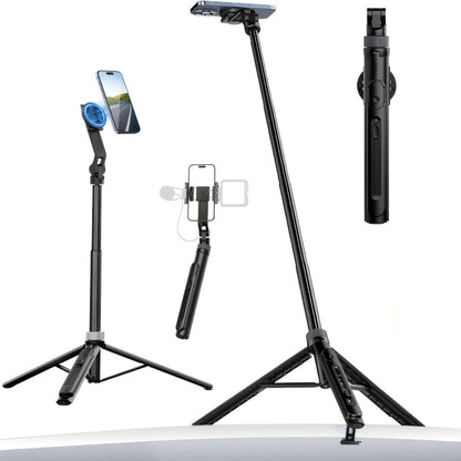 ULANZI TT88 Phone Tripod 57 Inch with 2 Cold Shoe Mounts & Magnetic Phone Clip – Extendable Selfie Stick Aluminum Travel Tripod for iPhone Android Vlogging Video Recording Photography TikTok YouTube