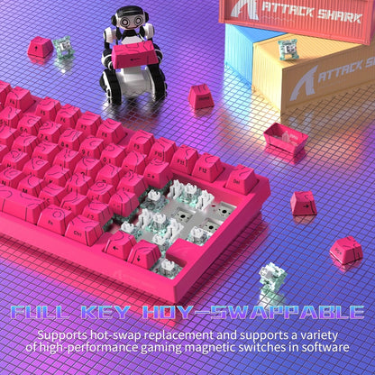 Hall Effect Mechanical Gaming Keyboard Attack Shark R82HE 80% – 0.005mm Rapid Trigger, 8000Hz Polling Rate, Hot Swap, PBT Keycaps, 5-Layer Sound Isolation, RGB, DKS, Snap Tap for PC & Mac | White & Pink