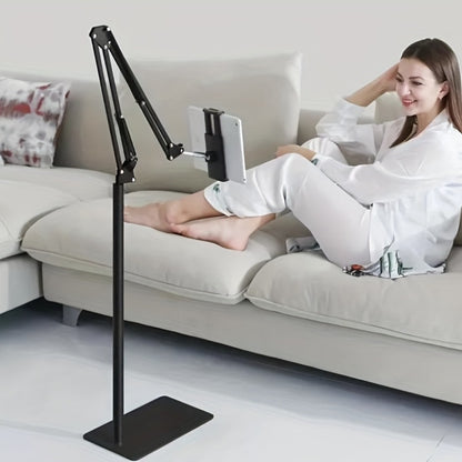 Floor Stand Phone Tablet Holder 68.9 Inch Flexible Gooseneck Lazy Bracket with 360° Rotating Head Foldable Adjustable Arm for Bed Sofa Desk Live Streaming Video Calls Hands Free Mount