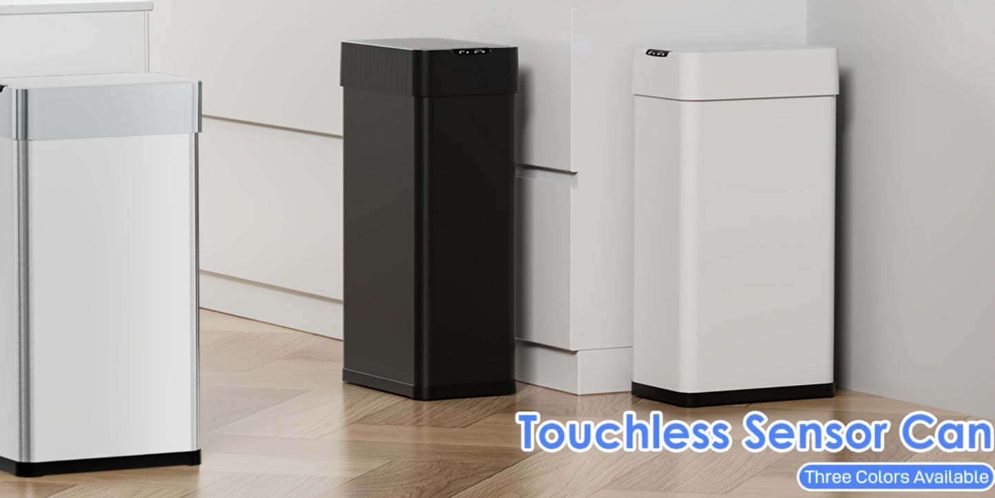 Touchless Trash Can with Motion Sensor 18.5 Gallon 60L – Soft-Close Lid | Brushed Stainless Steel | Bag Holder | Low Battery Alert | Hands-Free Smart Garbage Bin for Kitchen Office Bedroom RV