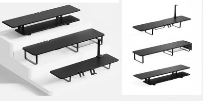 Dual Monitor Stand Riser with Storage E-Sports Style, Adjustable Height Ergonomic Desk Organizer with Cable Management, Modern Minimalist Desktop Stand for Home Office Gaming Setup, Black & White