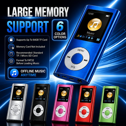 Aluminum Alloy MP3 Player 64GB with Earphone & Charging Cable, Slim 1.8 Inch LCD Portable Music Player, 200mAh Rechargeable Battery, Supports MP3 WMA FLAC APE, TF Micro SD Card Up to 64GB (Card Not Included)