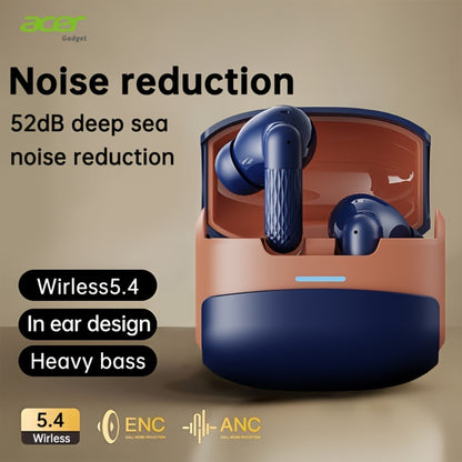 ANC Wireless Earbuds Acer Official TWS In-Ear Active Noise Cancellation Spatial Audio Low Latency Gaming Mode HD Calls Long Battery Life Sports Driving Earphones Navy Blue White