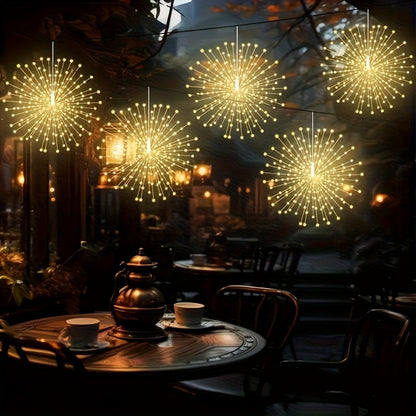 Solar Starburst Lantern Fairy Lights Outdoor 5 Pack 450 LED - Remote & Timer, 8 Modes, Adjustable Brightness, Pure Copper Wire, Waterproof for Yard, Garden, Patio, Wedding & Christmas Decor
