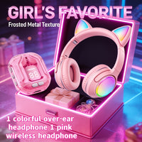 2 Selected Cute Pink Sets: 1 Pink Wireless Earphone + 1 Selected Pink Glowing Earphone