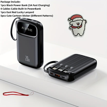 Portable Charger 10000mAh with Built-In 3 Cables Lightning USB-C Micro-USB 22.5W Super Fast Charging Cute Cartoon Mini Power Bank for iPhone Android Travel Backup Battery – Purple Black Red White