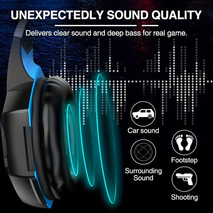 Gaming Headset with Mic LED Light Over Ear Wired Headphones for PC PS5 Xbox Nintendo Switch Video Games Immersive Surround Sound Noise Cancelling Microphone
