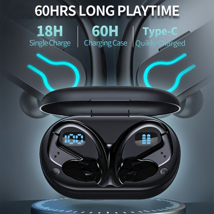 TWS Earhook Wireless Earbuds Semi-Open Back with LED Charging Case, ENC Noise Reduction, Touch Volume Control, Built-In Microphone, True Wireless Bluetooth Headphones for Sports Travel Work