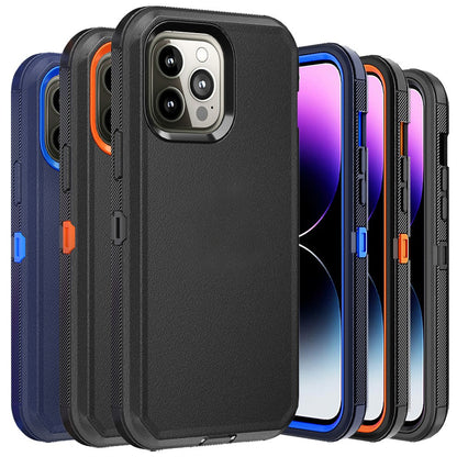 Shockproof Armor iPhone 14 Case Heavy Duty TPU PC Dual Layer Drop Protection Rugged Cover for iPhone 14 Pro Max 14 Plus 14 Pro 14 Wireless Charging Compatible – 3 Colors Black Orange Blue