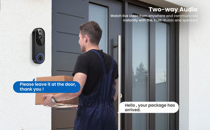 960P Smart Video Doorbell 2.4G 5G Dual-Band WiFi – Color Night Vision, AI Vehicle & Person Detection, Two-Way Voice, 3:4 Full View Screen, Wireless No Wiring, Real-Time App Viewing, Black