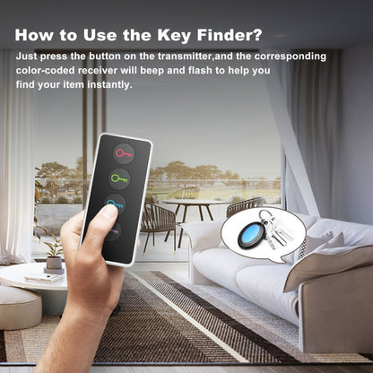 RF Key Finder 4 Receivers No App Required – Wireless Item Locator 131ft Range with LED Flashlight, Easy for Seniors, Find Keys Phones Wallets TV Remotes, Batteries Included