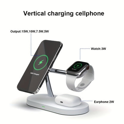 Wireless Charging Station 3-in-1 QC3.0 Adapter Included Magnetic Fast Charger Stand for iPhone 15 14 13 12 11 Pro Max Mini XR XS X SE 8, Apple Watch Series 1-9 Ultra, AirPods 4 3 2 Pro – White Black