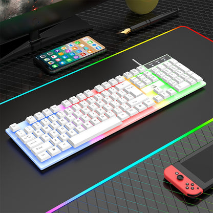 Rainbow RGB Gaming Keyboard and Mouse Combo GT100 – 104 Keys Full-Size Mechanical Cyan Axis Wired Set, Vibrant LED Backlit for PC, Laptop, Mac, Windows & Linux | 50M Keystroke Durability | Black & White