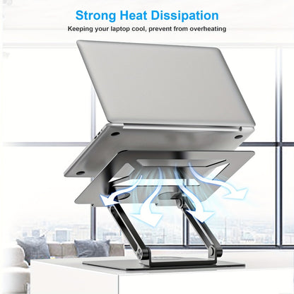 Adjustable Ergonomic Laptop Stand, 360° Rotating Base, Foldable Iron Desk Stand for MacBook Pro/Air & Notebooks up to 17 Inch, Portable Workspace Enhancer – Silver/Black