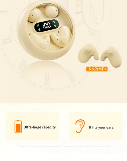 Invisible Sleep Wireless Earbuds 2 Pairs, Mini In-Ear Earphones HiFi Sound Noise Reduction Bass Touch Control Digital Display Long Battery Type-C, for Office Leisure Sport Sleep Men Women