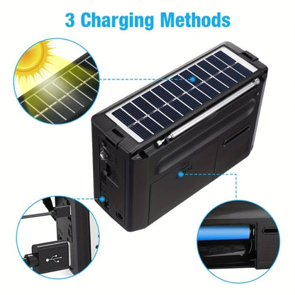 Solar Powered Portable AM/FM/SW Radio with MP3 Player, LED Display, USB Charging, One-Touch Recording & Ergonomic Handle, Multi-Band Digital Tuner for Camping Hiking Emergency Outdoor Use