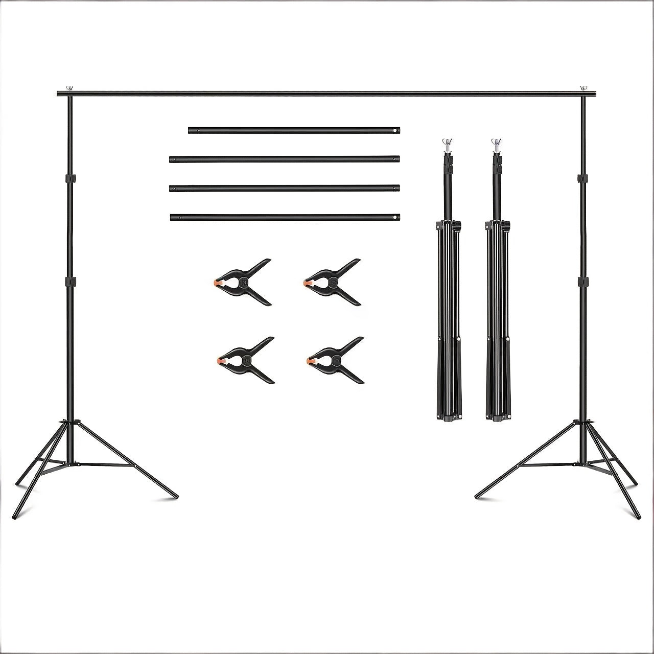 Backdrop Stand 10x7Ft Adjustable Photo Studio Background Support Kit with 4 Crossbars 4 Clamps Carry Bag for Parties Events Weddings Decoration Photography SH