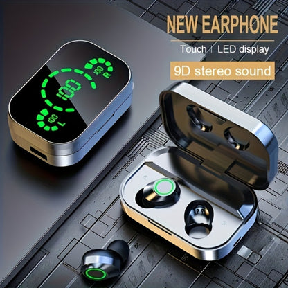 YD03 Digital Display Charging Case Wireless Earbuds, IPX4 Waterproof HD Stereo Touch Control Type-C, Comfortable In-Ear Sport Earphones for Sports Music Gaming Work iPhone Android