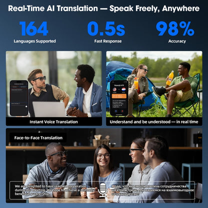 AI Translation Glasses with Camera 8MP HD Video & Photochromic Lenses – Voice Assistant | Object Recognition | Hands-Free Music & Calls | Wireless Smart Eyewear for Travel Business Daily Use | Tech Gift