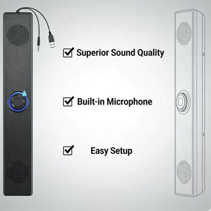 USB Wired Computer Soundbar Speaker for PC Desktop Laptop Monitor, Stereo Surround Sound Bar with Knob Volume Control, Plug & Play, No Battery Required, Slim Design for Home Office Gaming