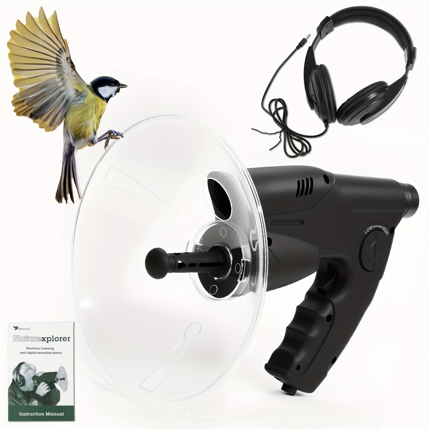 Bionic Ear Monocular Bird Listening Device 8x Magnification, ProSound Digital Sound Amplifier, Long Range 1200M, Noise Cancellation, for Bird Watching Hunting Nature Observation, Halloween Christmas Gift