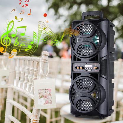 Portable Karaoke Bluetooth Speaker with Wheels & Microphone – Party DJ Sound System Dual 6.5" Woofer LED Lights FM AUX TF USB TWS Rechargeable Outdoor Speaker