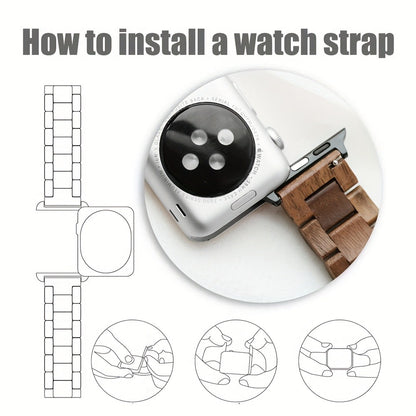 Wood Apple Watch Band Natural Walnut & Blackwood Replacement Strap – Lightweight Adjustable Buckle, Compatible with Apple Watch Series 3–10 SE Ultra 38 40 41 42 44 45 49mm – Dark Brown Black Mixed